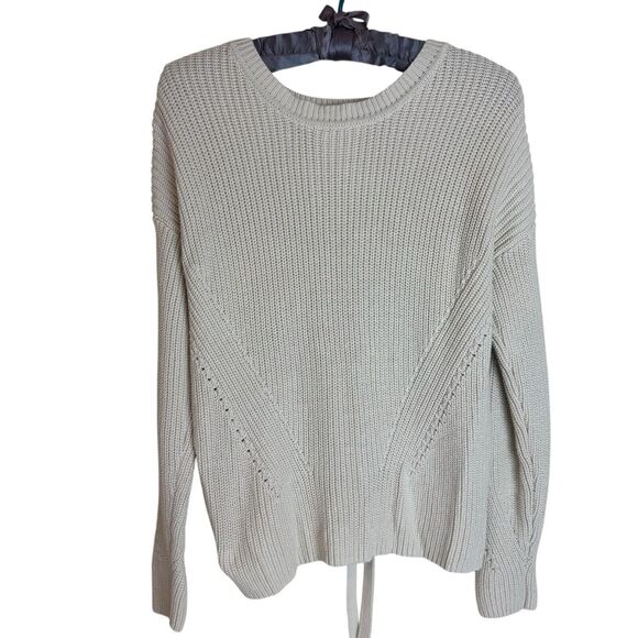Lucky Brand Sweater Women’s Size S/M Lace Up Back Ribbed Cream Coastal Country - Picture 2 of 7